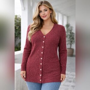 Rachel Zoe Deep Red Button-Up Cardigan